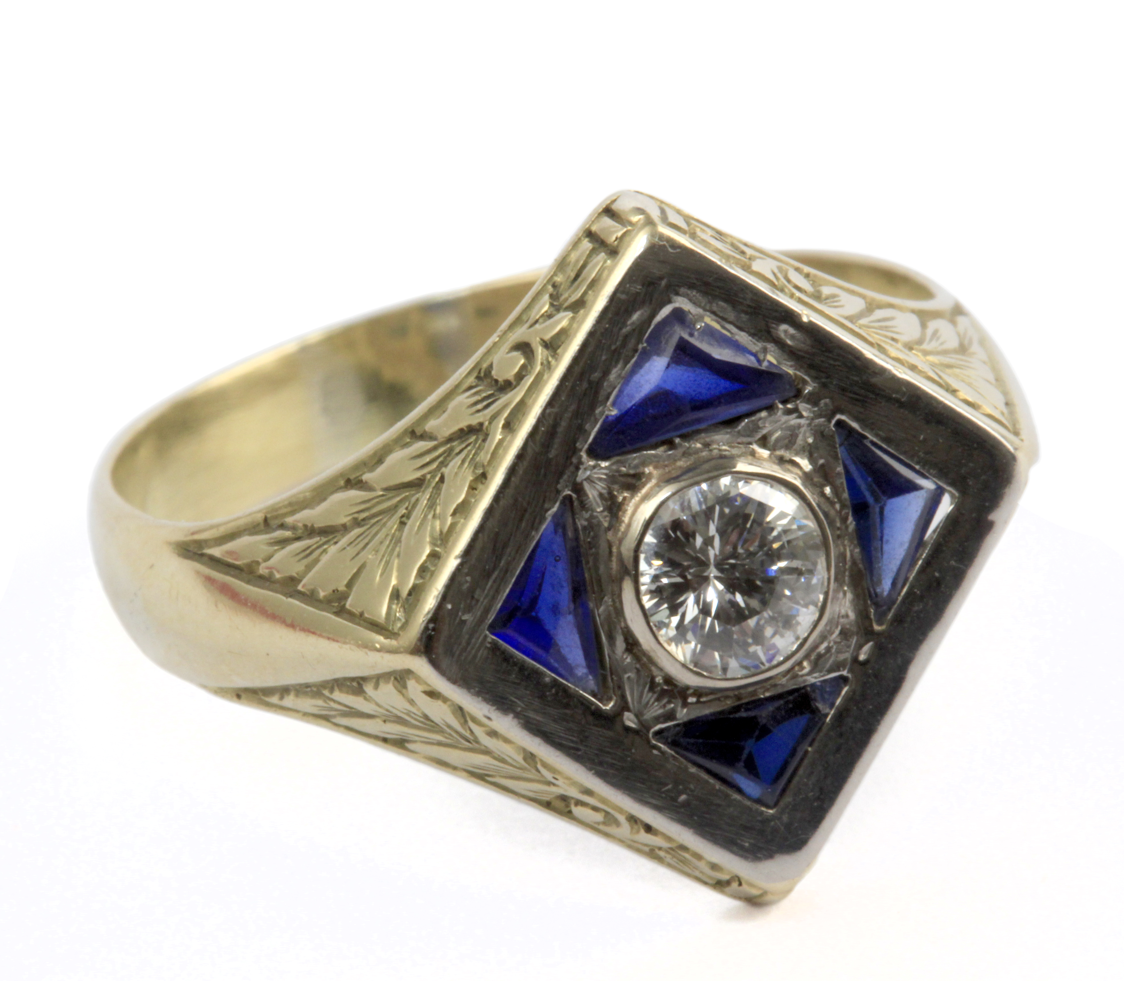 A diamond signet ring with a platinum setting