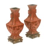 A pair of first half of 20th century Chinese vases in cinnabar lacquer