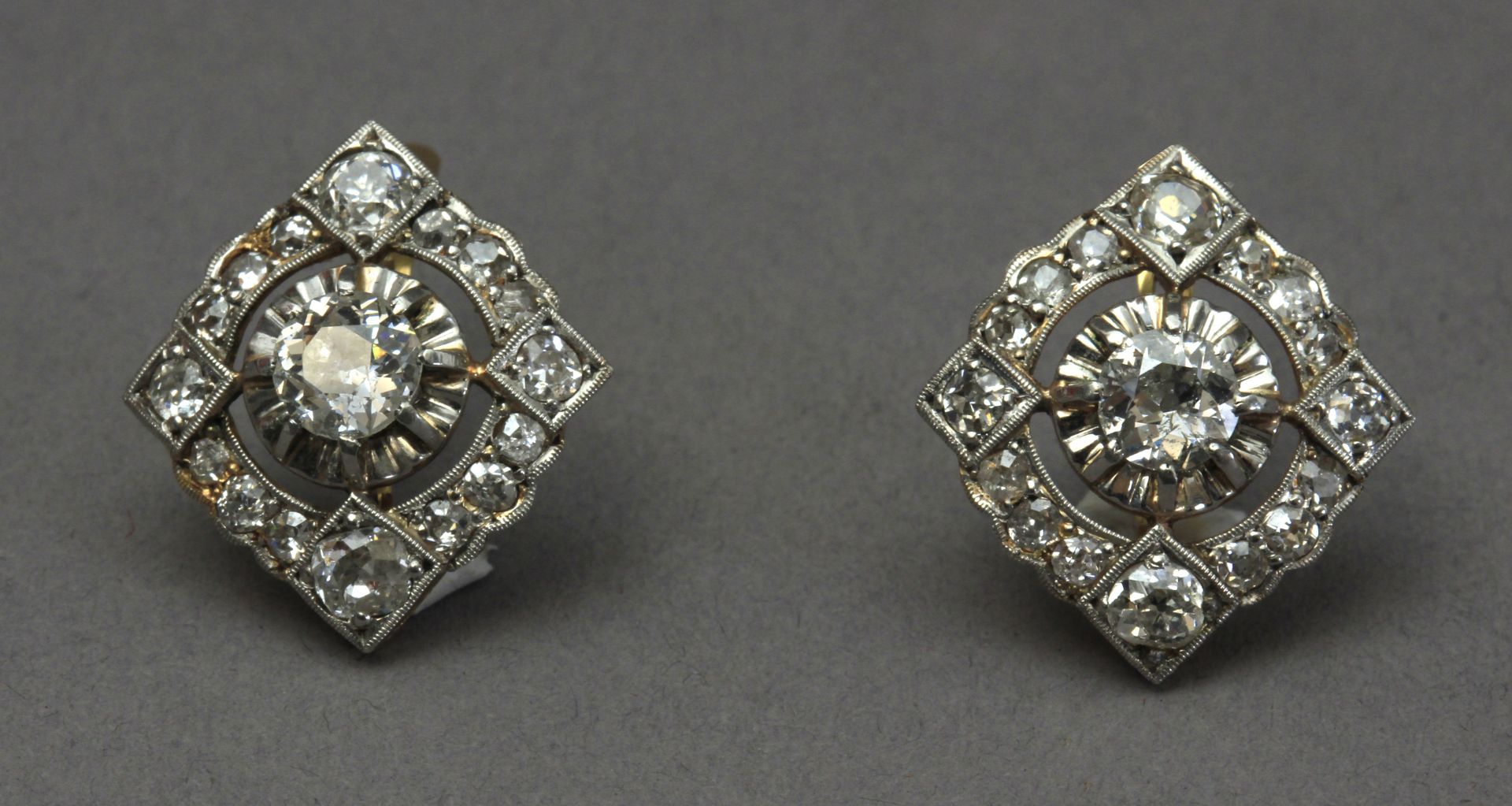 A pair of first half of 20th century diamond earrings - Image 2 of 4