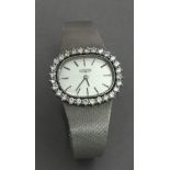 Longines. Ladies wrist watch circa 1970-1979. Platinum and diamonds eyeball