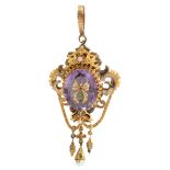 A late 19th century Victorian period pendant in gold with an amethyst