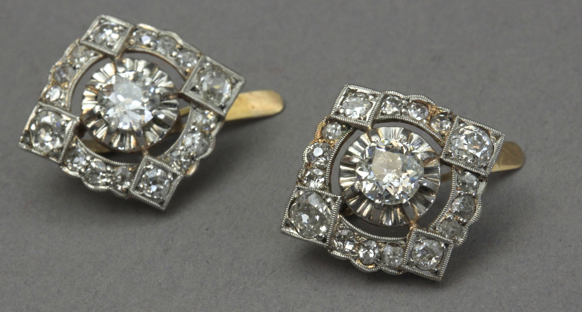 A pair of first half of 20th century diamond earrings