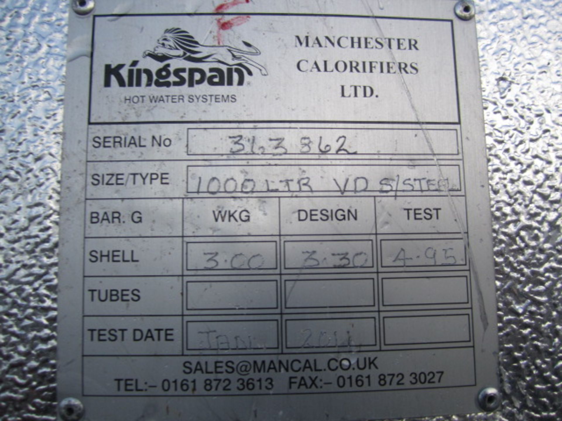 Kingspan 316 Stainless Steel Tank, with two heatin - Image 4 of 5