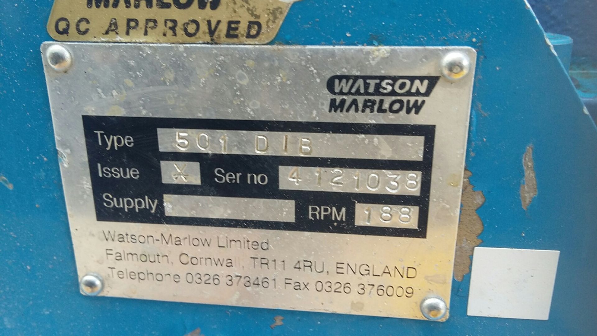 Watson/Marlow 501-D1B Peristaltic Pump Set, 188rpm - Image 3 of 3