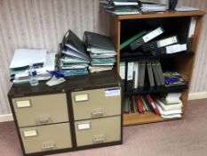 Two Steel Two Drawer Filing Cabinets, with three tier shelving unit