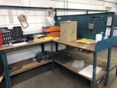 L Shaped Steel Framed Workbench, approx. 1.8m x 1.8m overall