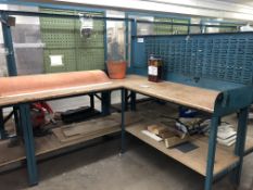 L Shaped Steel Framed Workbench, approx. 1.8m x 1.8m overall