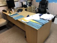 Curved Front Steel Cantilever Framed Desk, with three desk pedestals, leather effect upholstered