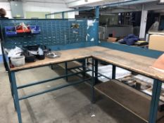 L Shaped Steel Framed Workbench, approx. 1.8m x 1.8m overall