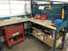 L Shaped Steel Framed Workbench, approx. 1.8m x 1.8m overall