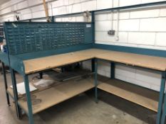 L Shaped Steel Framed Workbench, approx. 1.8m x 1.8m overall