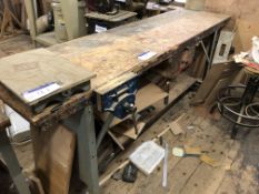 Steel Framed Timber Top Bench, fitted Record joiners vice, Note – This lot is located on the first