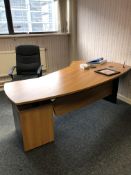 Contents of Office, including curved front desk, Silverline steel filing cabinet, desk fan and