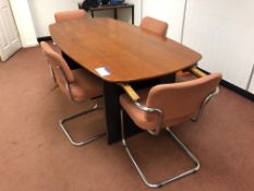 Meeting Room Table, approx. 1.9m x 1m, with four fabric upholstered stand chairs and side table
