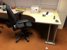 Two Cantilever Framed Desks, with two fabric upholstered swivel armchairs