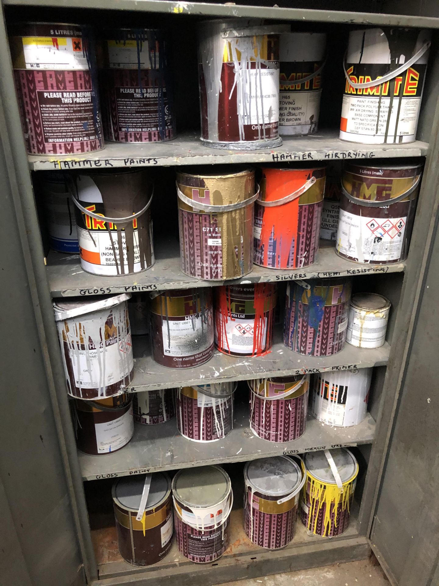 Double Door Steel Cabinet, with contents including part tins of paint (paint must be taken) - Image 3 of 3