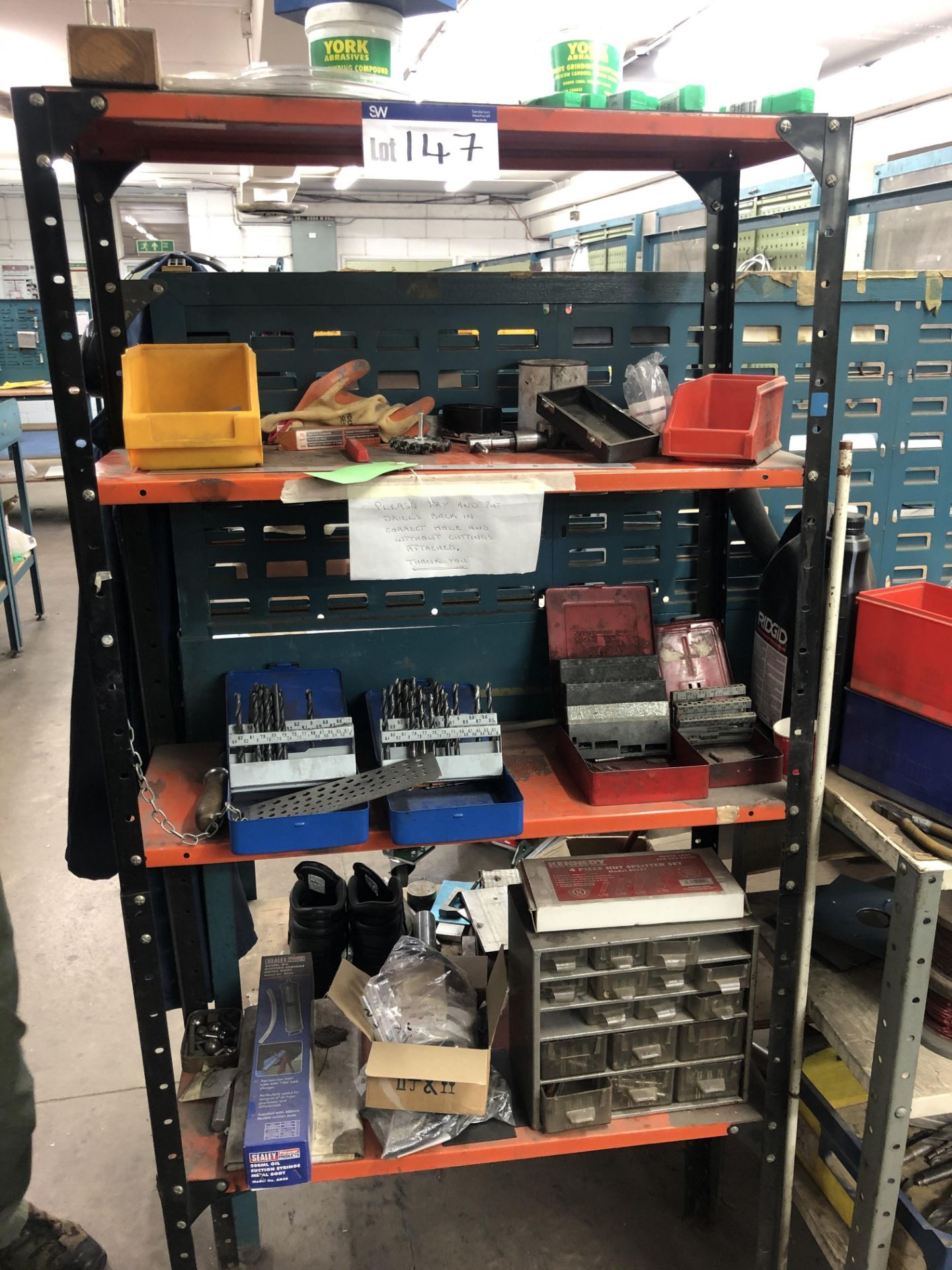 Steel Multi-Tier Stock Rack, with assorted drill bits