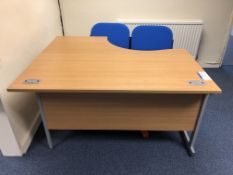Curved Front Steel Cantilever Framed Desk, with two fabric upholstered stand chairs