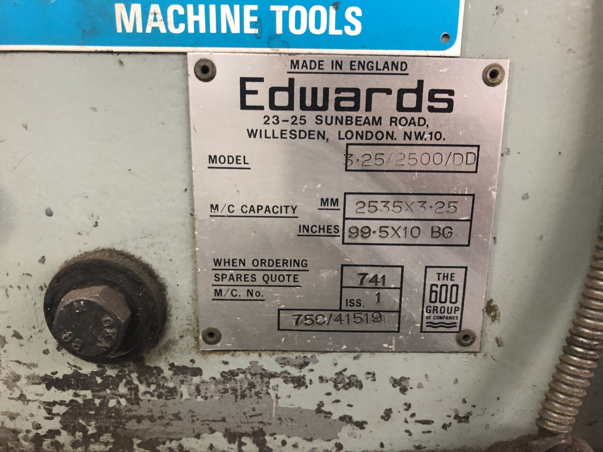 Edwards TRUECUT DD POWER SHEAR 3.25/ 2500mm DD POWER GUILLOTINE SHEAR, serial no. 75C/41510 - Image 4 of 5