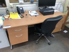 Steel Cantilever Framed Desk, with desk pedestal and fabric upholstered swivel armchair