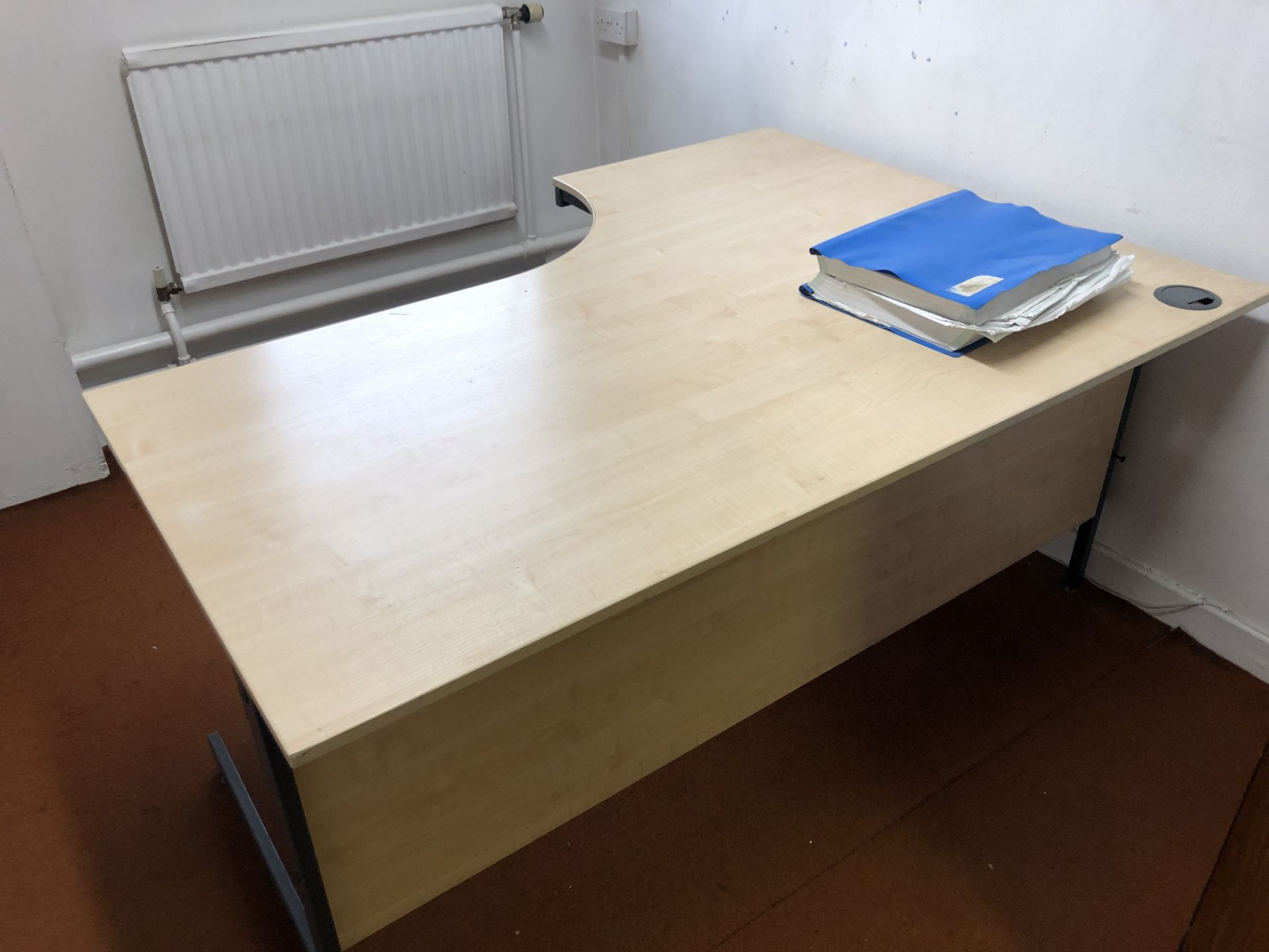 Contents of Office, including curved front steel cantilever framed desk, multi compartment