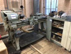 Edward G Herbert 320mm swing Centre Lathe, approx. 1.4m long on bed, with steel double door cabinet,