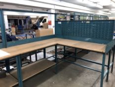 L Shaped Steel Framed Workbench, approx. 1.8m x 1.8m overall