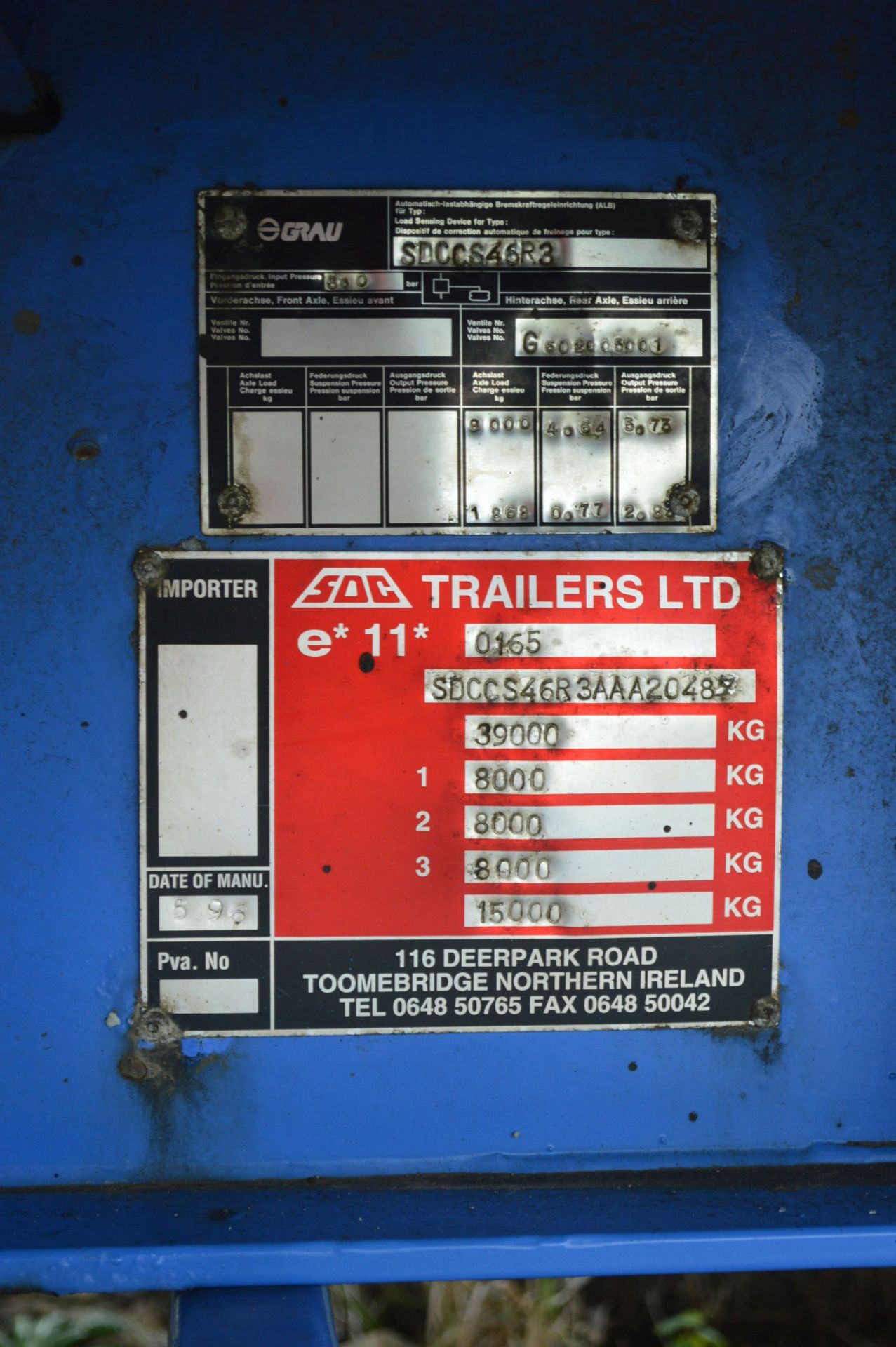 SDC CURTAINSIDED TRI-AXLE SEMI TRAILER, serial no. SDCCS46R3AAA 20487, 39,000kg gross weight ( - Image 3 of 3