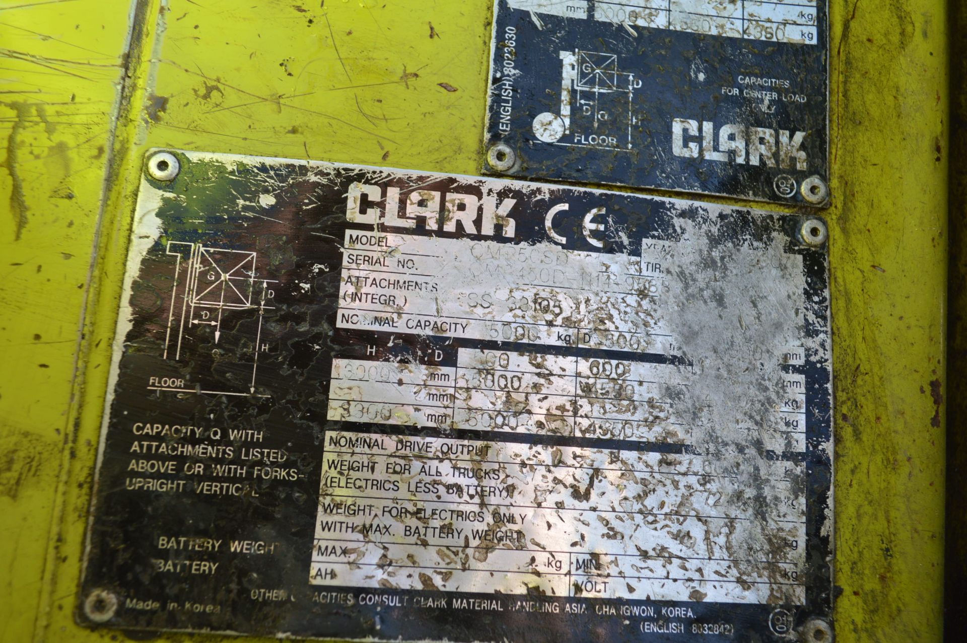 Clark CMR50SD 5000kg DIESEL FORK LIFT TRUCK, seria - Image 9 of 11