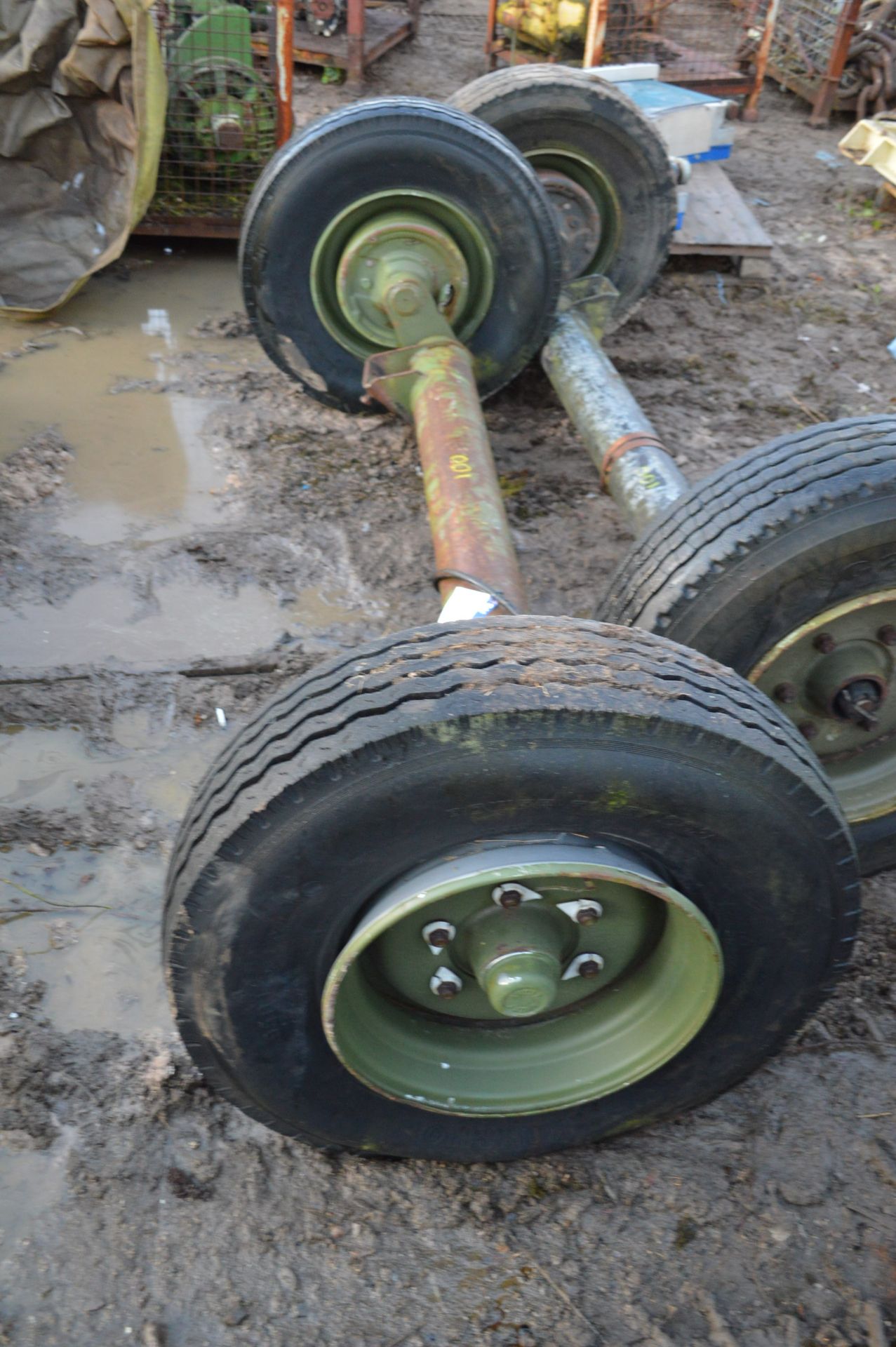 Axle, with wheels and tyres, 1.65m wide on mountin - Image 2 of 3