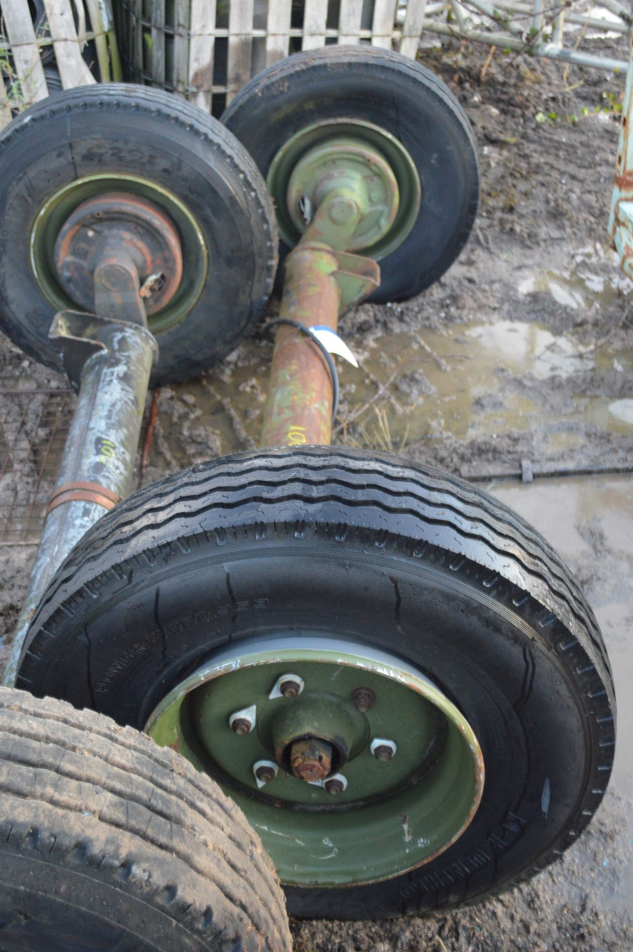 Axle, with wheels and tyres, 1.65m wide on mountin - Image 3 of 3