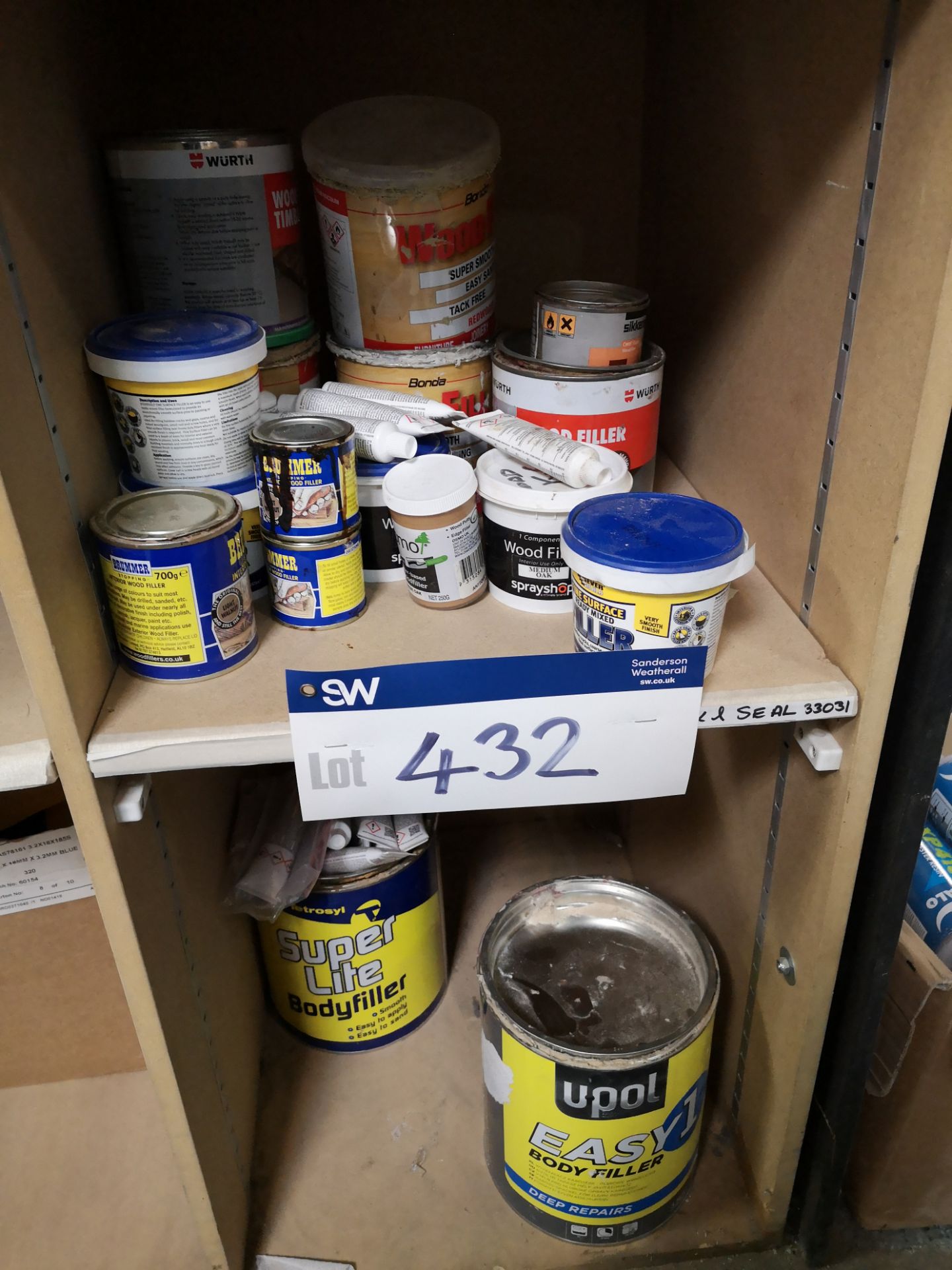 Quantity of Wood Filler and Body Filler as Set Out On 2 Shelves