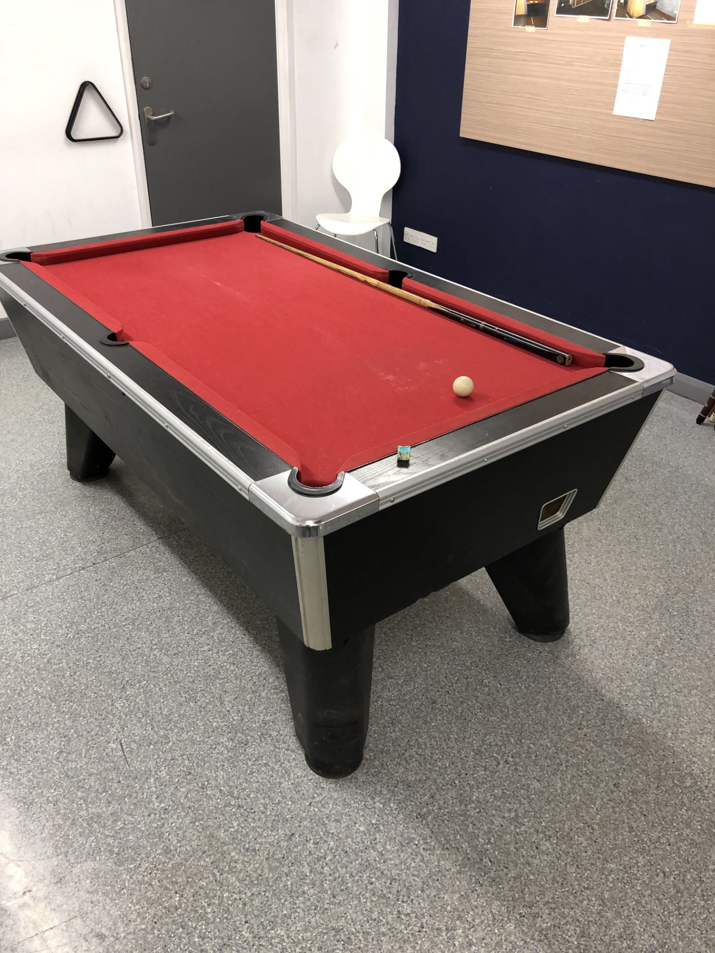 Supreme Pool Table, approx. 6’ x 3’, with a selection of cues and spare pool ball sets