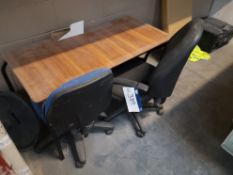 Small Metal Framed Desk with Two Swivel Office Chairs