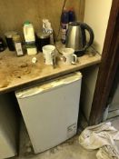 Contents of Kitchen Equipment, including microwave, kettle, single door refrigerator and twin seat