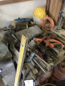 Assorted Hand Tools, including G clamps, hammers, pliers, grease guns, crowbars and drill bits, as