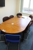 Four Section Meeting Table, with nine fabric upholstered stand chairs