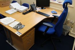 Curved Front Light Oak Veneered Cantilever Framed Desk, with curved extension table, glazed