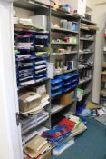 Contents of Stationery Room, including paper trays, treasury tags, staples, pens, pencils, note