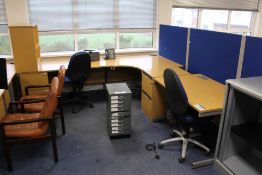 Curved Front Light Oak Veneered Cantilever Framed Desk, with two cantilever framed desks, two desk