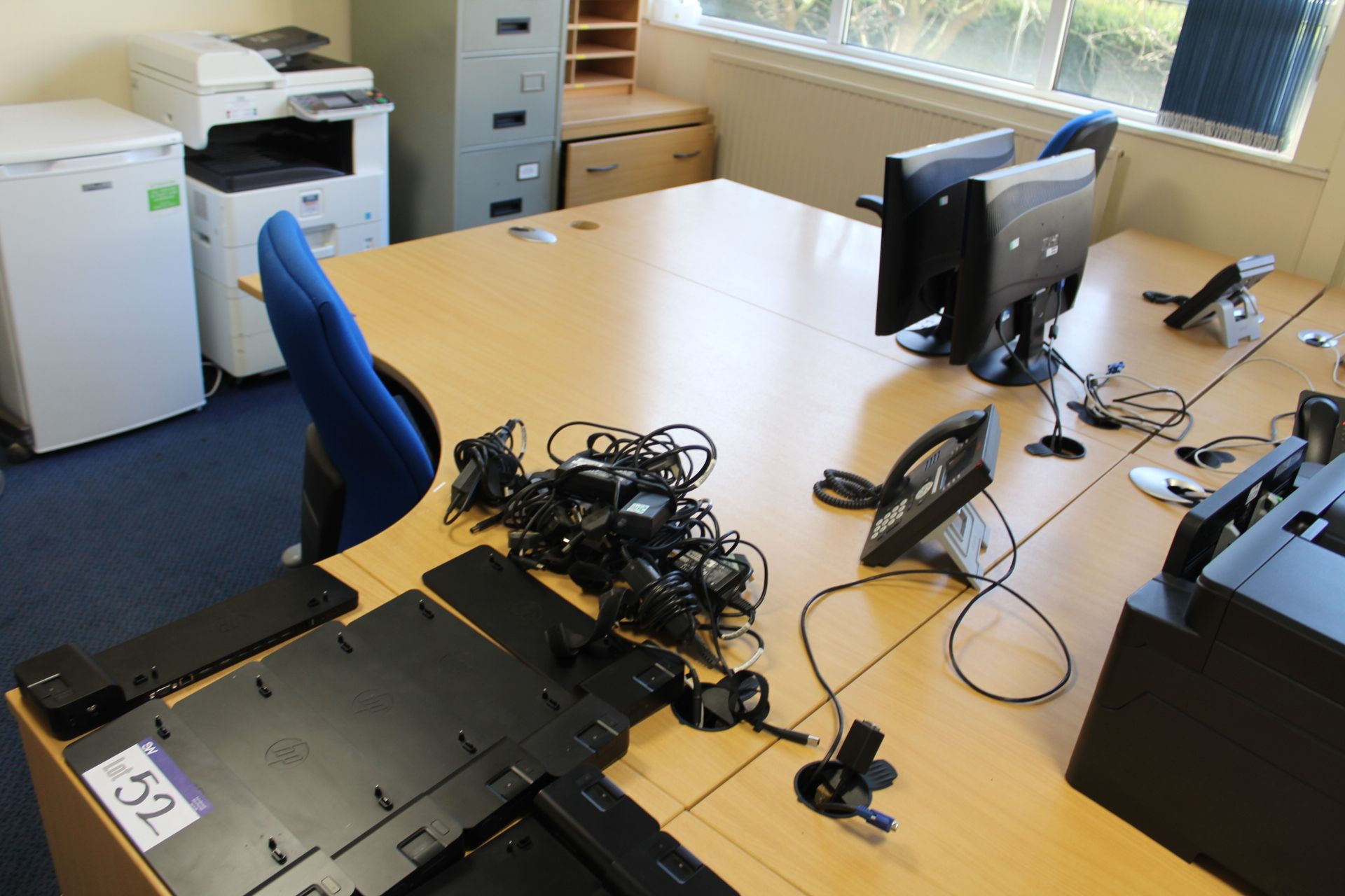 Two Curved Front Light Oak Veneered Cantilever Framed Desks, with two desk pedestals and two - Image 2 of 2