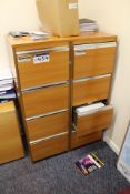 Two Oak Veneered Four Drawing Filing Cabinets