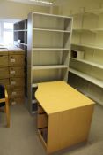 Contents of Room, including curved light oak veneered extension desk, four fabric upholstered fabric
