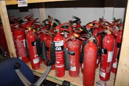 Assorted Fire Extinguishers, as set out on one tier of rack