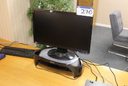 Benq Flat Screen Monitor, with HP Ultraslim docking station, keyboard and monitor stand