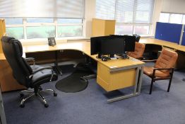 Curved Front Light Oak Veneered Cantilever Framed Desk, with two cantilever framed desks,