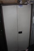 Double Door Steel Cabinet, with contents including assorted paints and thinners