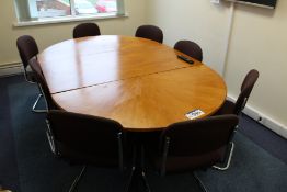 Three Section Meeting Table, with eight fabric upholstered stand chairs