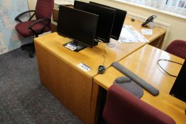 Pedestal Desk, with side table, oak veneered two drawer filing cabinet and fabric holstered swivel