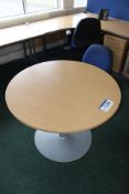 Light Oak Veneered Circular Meeting Table, with fabric upholstered stand chair